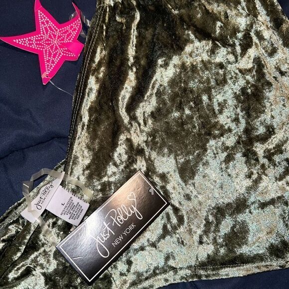 NWT Just Polly green velvet chain halter top handkerchief blouse shirt size L - Picture 5 of 5